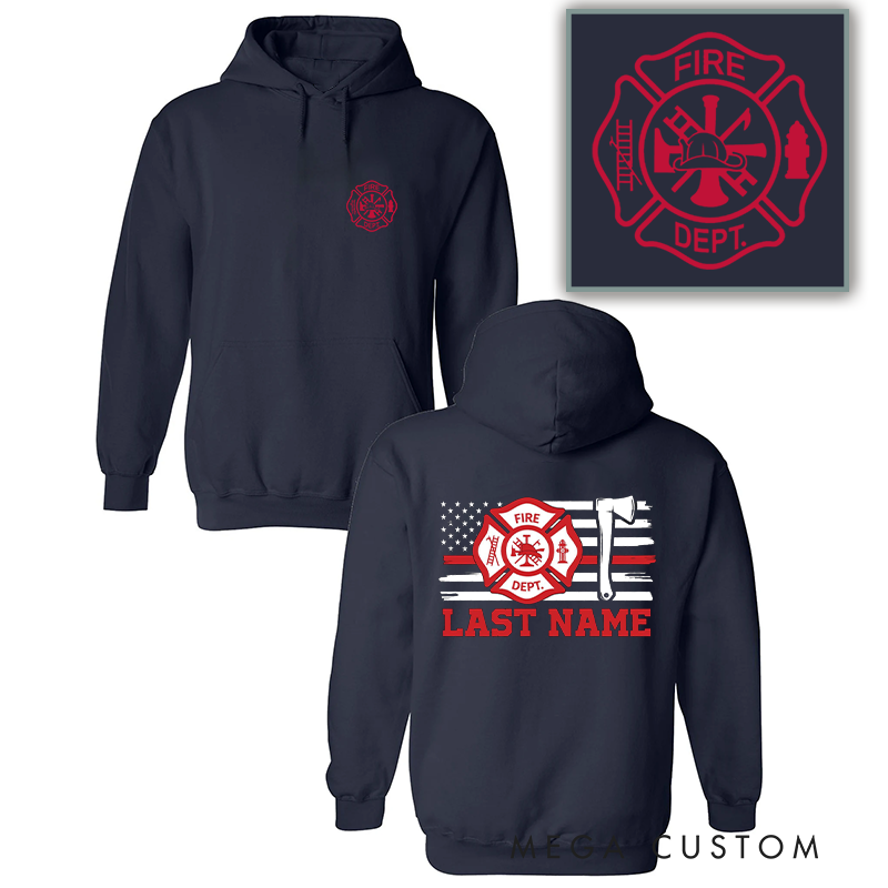 Personalized Firefighter Hoodie Custom Last Name and Fire Dept Maltese Cross Design Gift for Firefighter