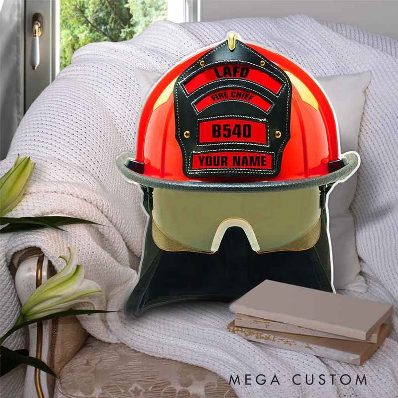 Personalized Firefighter Helmet Pillow with Custom Name and Badge Perfect Gift for Firefighters and Firefighting Enthusiasts