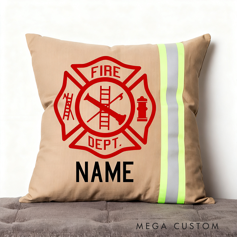 Personalized Firefighter Emblem Pillow with Custom Name and Reflective Stripe Gift for Firefighters