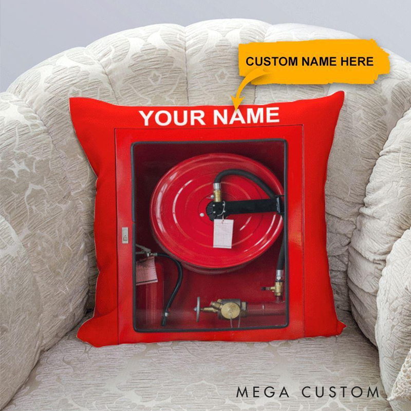 Personalized Fire Hose Cabinet Pillow with Custom Name Unique Gift for Firefighters and Fire Safety Enthusiasts