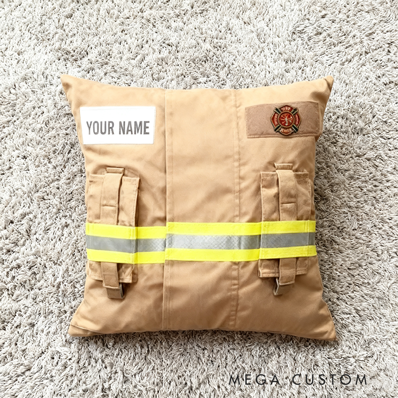 Personalized Firefighter Turnout Gear Pillow with Custom Name Perfect Gift for Firefighters and Firefighting Enthusiasts