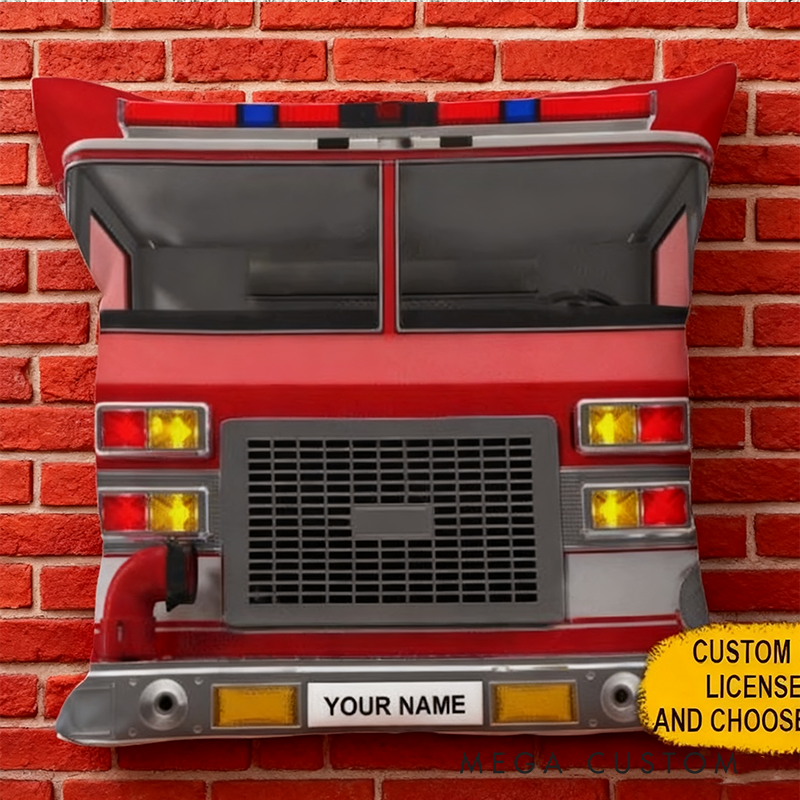 Personalized Fire Truck Pillow with Custom Name or License Plate Unique Gift for Firefighters and Fire Truck Enthusiasts