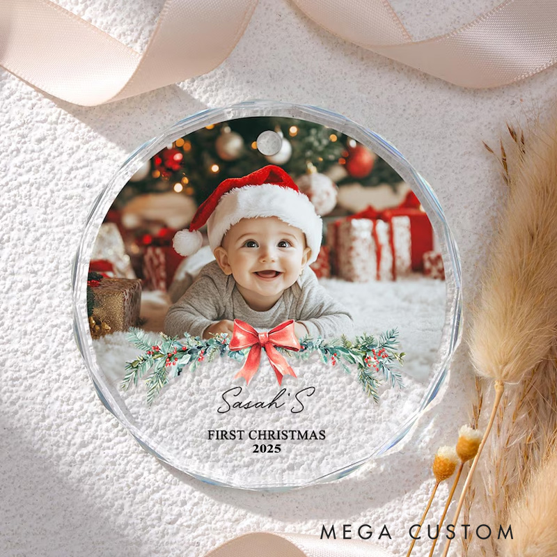 Personalized Baby Photo Name Custom Holiday Gift First Christmas Memory Cute Festive Decoration Keepsake Christmas Ornament