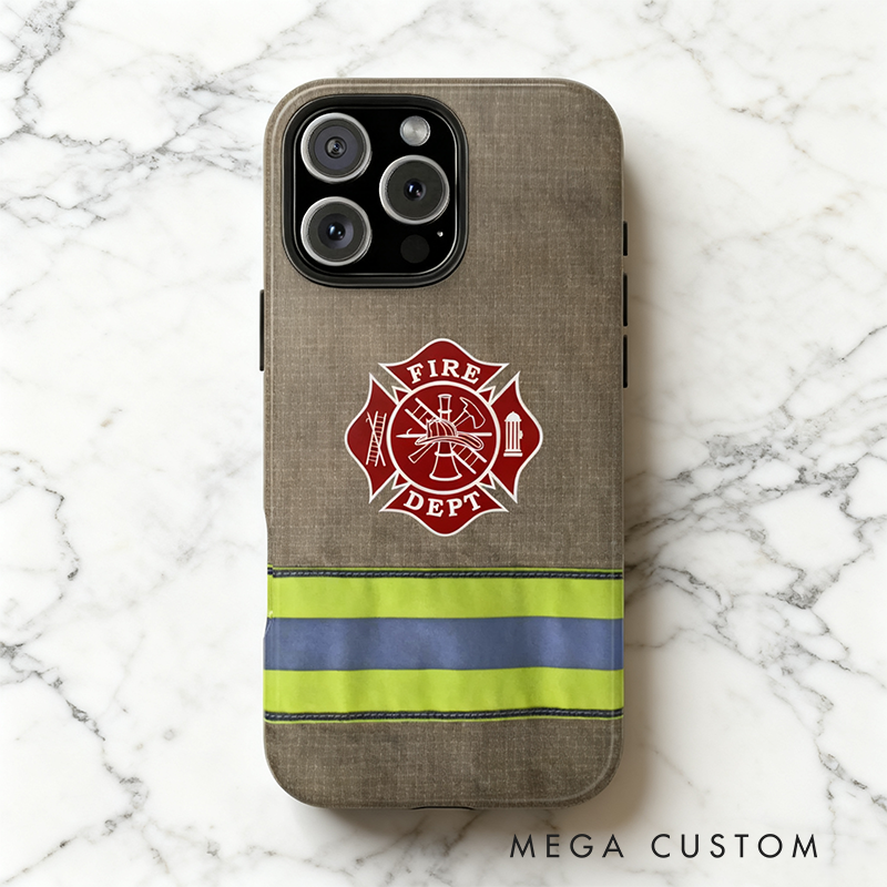 Personalized Firefighter Phone Case with Fire Dept Emblem and Reflective Stripe Thoughtful Gift for Firefighters and Fire Rescue