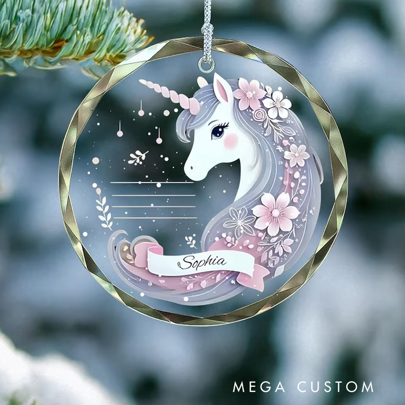 Personalized Cute Pony Name Custom Holiday Gift Magical Pink Pony Winter Wonderland Cute Festive Decoration Christmas Ornament