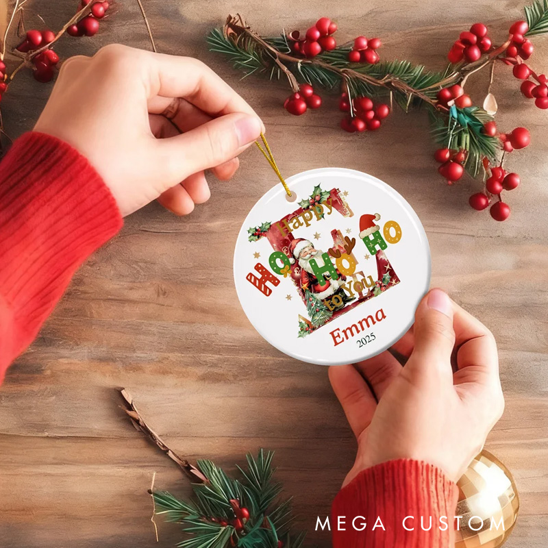 Personalized Happy HoHoHo to You Santa Claus Acrylic Ceramic Ornament with Initial Name and Year Tree Decor Christmas Gift for Kids Family