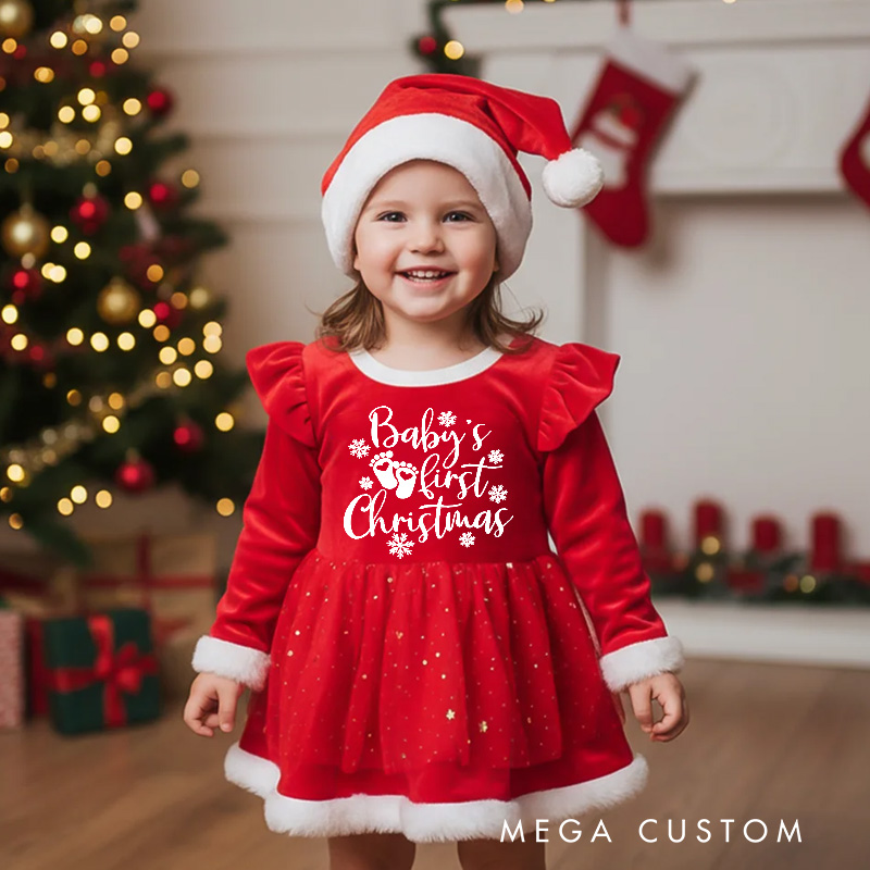 Personalized Baby Girl First Holiday Outfit Custom Name Cute Festive Santa Style Adorable Christmas Party Red Tutu Dress