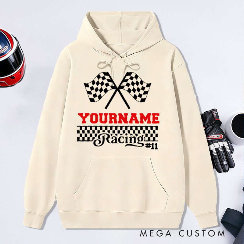 Personalized Hoodies with Racing Car Design Custom Name and Number Hoodies Perfect Gift for Racer and Racing Lovers