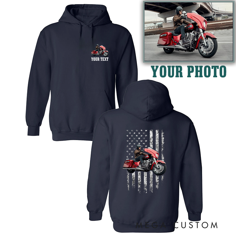 Personalized Motorcycle Hoodie with Custom Photo and Text Perfect Gift for Motorcycle Enthusiasts