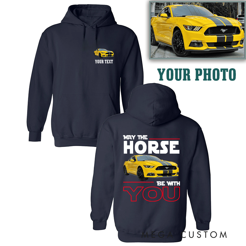 Personalized May the Horse Be with You Car Hoodie with Bold Design Perfect Gift for Car Enthusiasts