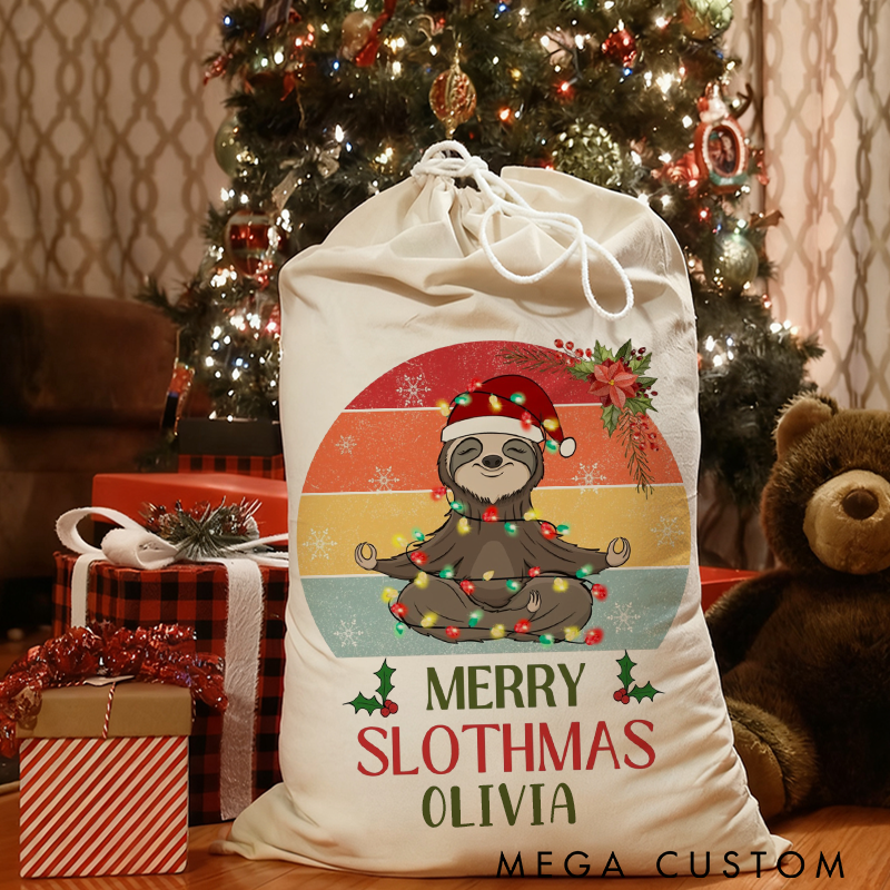 Personalized Yoga Gift Bag Christmas Gift Bags Custom Name with Cute Slothmas Design Perfect for Yoga Enthusiasts or Child