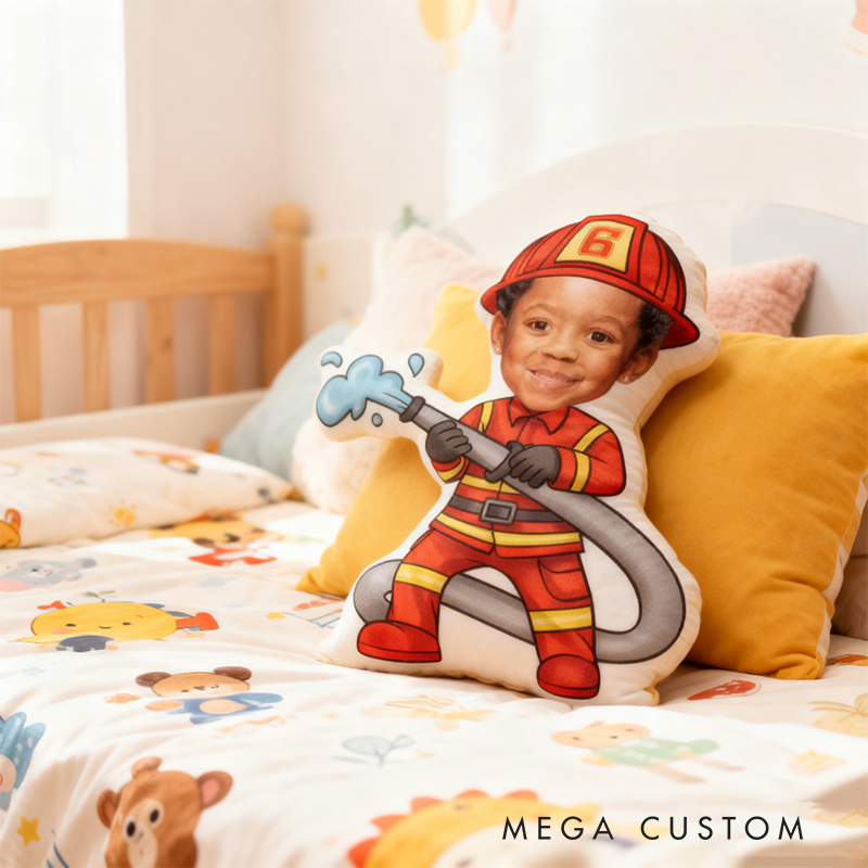 Personalized Firefighter Kids Pillow Custom Photo Design Cushion Fun Gift for Firefighters Children 