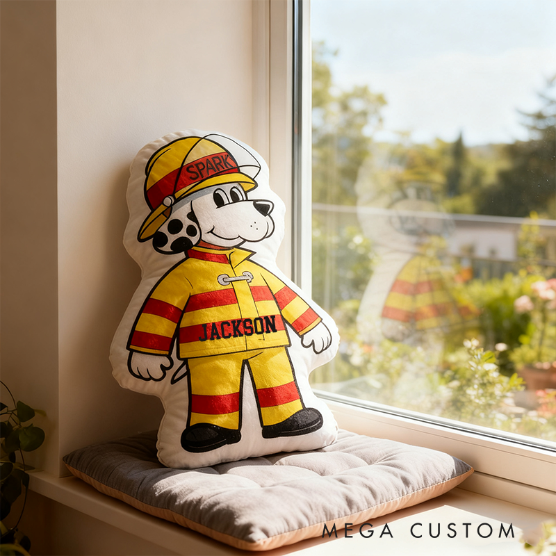 Personalized Firefighter Dalmatian Pillow Custom Name Design Cushion Adorable Gift for Firefighters Children 