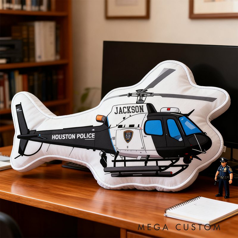 Personalized Police Helicopter Pillow Custom Name Design Cushion Unique Decor for Law Enforcement Enthusiasts