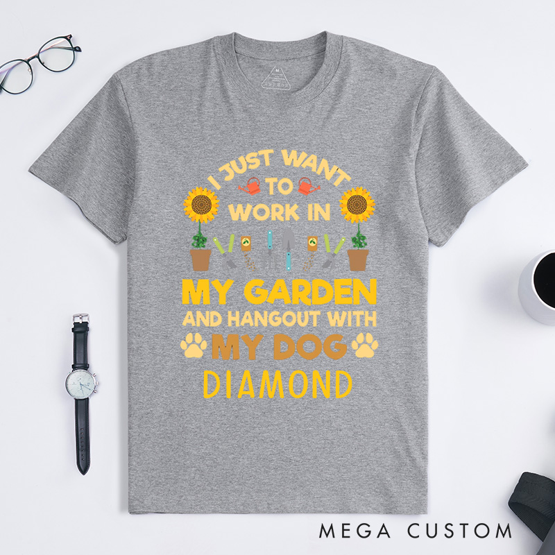 Personalized I Just Want to Work In My Garden And Hang Out with My Dog Classic T-Shirts Gardener TShirt Plant Lover Gift Garden Gift