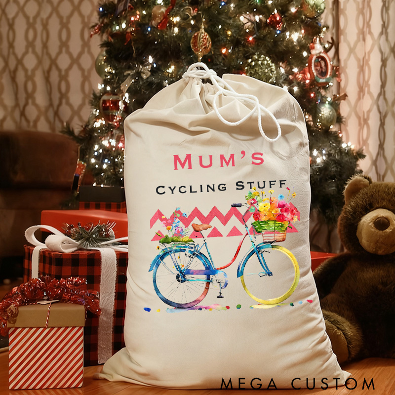 Personalized Merry Christmas Sack Family Christmas Gift Wrap Bag Personalized Cycling Kit Sack Cotton Sports Bag Gift for Cyclist Bicycle Biker Riding Lovers