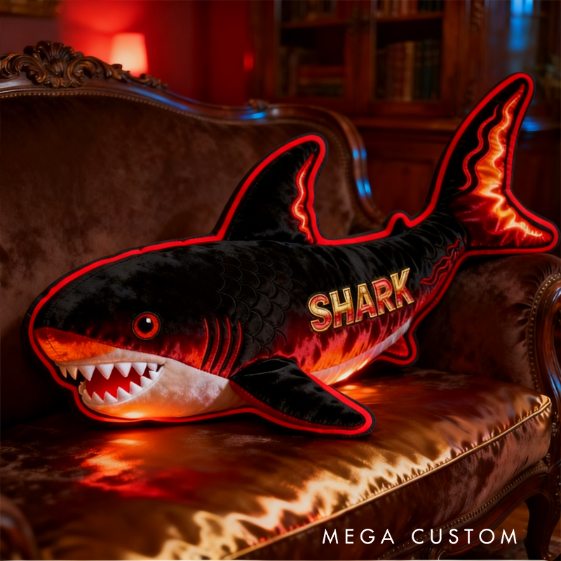 Personalized Shark Custom Name Soft Decorative Gift Ocean Adventure Style Cool Bedroom Fun Deep Sea Predator Bold Waves Energy Kid Favorite Graphic 3D Print Pillow