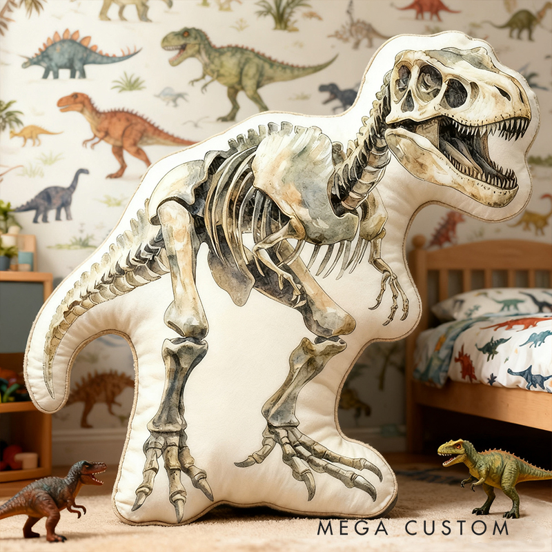 Personalized Dinosaur Skeleton Custom Name Soft Decorative Gift Prehistoric Adventure Style Cool Bedroom Ancient Fossil Fun Kid Graphic 3D Print Pillow
