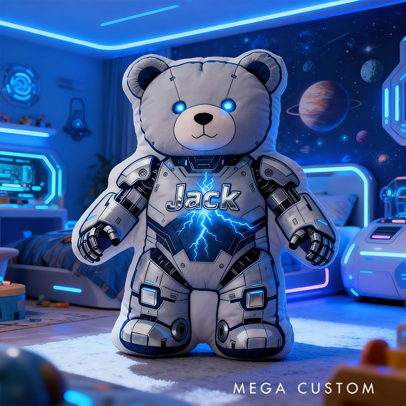 Personalized Space Bear Custom Name Soft Decorative Gift Galactic Adventure Style Cool Bedroom Astronaut Fun Cosmic Dream Universe Star 3D Print Pillow