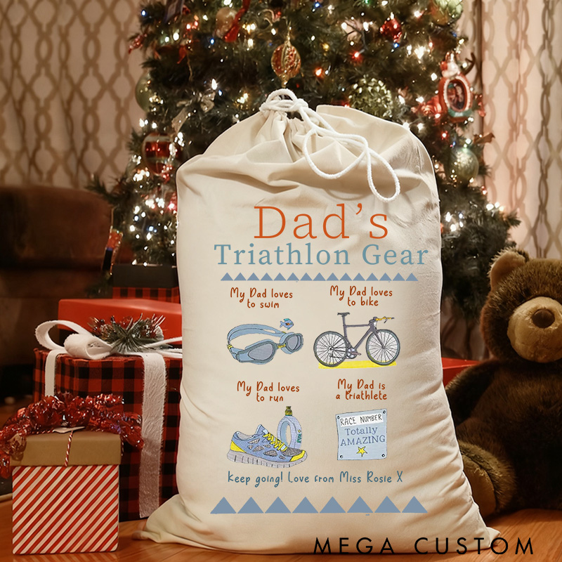 Personalized Merry Christmas Sack Family Christmas Gift Wrap Bag Triathlon Gear Sack Swim Bike Run Storage Gift Cotton Cycling Kit Sports Bag Gift for Cyclist Bicycle Biker Riding Lovers