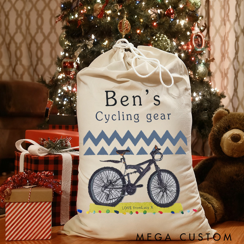 Personalized Merry Christmas Sack Cycling Kit Storage Bag for Cyclist Family Christmas Gift Wrap Bag Storage Gift Cotton Cycling Kit Sports Bag Gift for Cyclist Bicycle Biker Riding Lovers