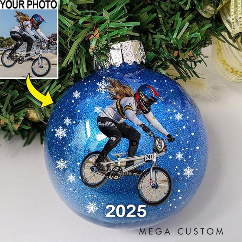 Personalized Christmas Ball Bike Riding Kids Ornament Special Gifts for Your Racing Children Cycling Ornaments Mountain Biking Gifts Glitter Plastic Ornament for Riding Lovers