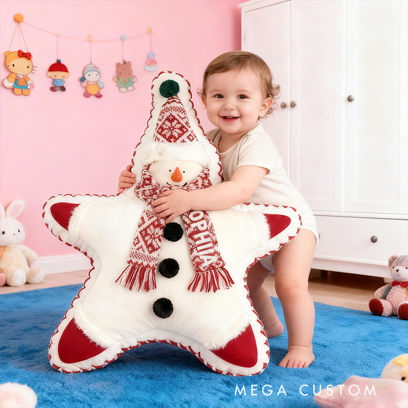 Personalized Christmas Star Custom Name Soft Decorative Gift Festive Holiday Style Cozy Home Warm Snowman Joy Bright Tree Lights Winter Magic Graphic 3D Print Pillow