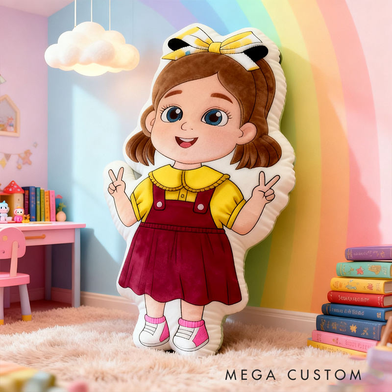 Personalized Cute Girl Custom Name Soft Decorative Gift Colorful Rainbow Style Cozy Nursery Sweet Smile Pink Dress Lovely Playful Joy Happy Childhood Graphic 3D Print Pillow