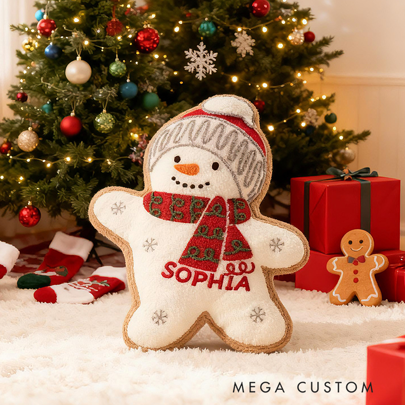 Personalized Christmas Snowman Custom Name Soft Decorative Gift Festive Holiday Style Cozy Home Warm Tree Lights Joyful Winter Cheer Cute Baby Room Graphic 3D Print Pillow