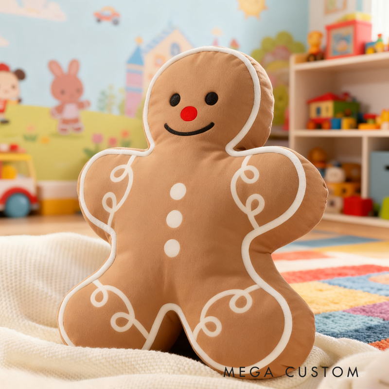 Personalized Gingerbread Man Custom Name Soft Decorative Gift Festive Holiday Style Cozy Nursery Sweet Cookie Joy Warm Smile Cute Baby Room Christmas Graphic 3D Print Pillow
