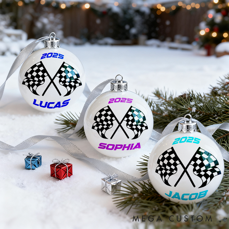 Personalized Racing Christmas Ornament Checkered Flag Ornament Set for Racers and Racing Lovers