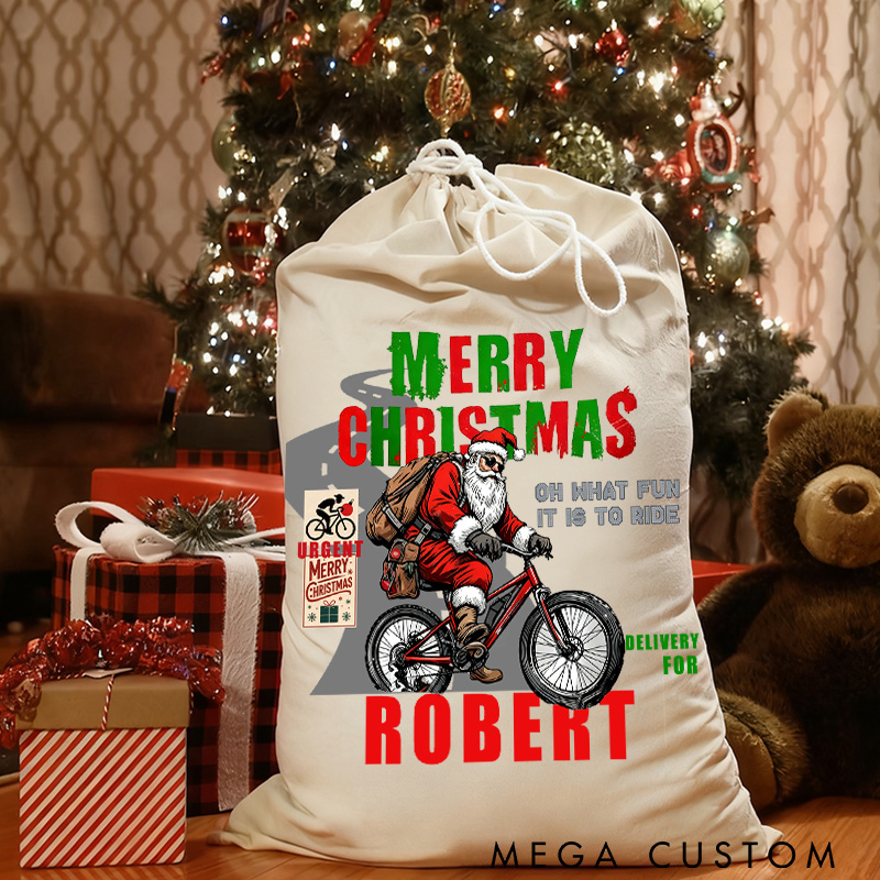 Personalized Santa Cycling Delivery Christmas Sack Cycling Kit Storage Bag for Cyclist Family Christmas Gift Mountain Biking Gift for Cyclist Racing Bicycle Biker Riding Lovers