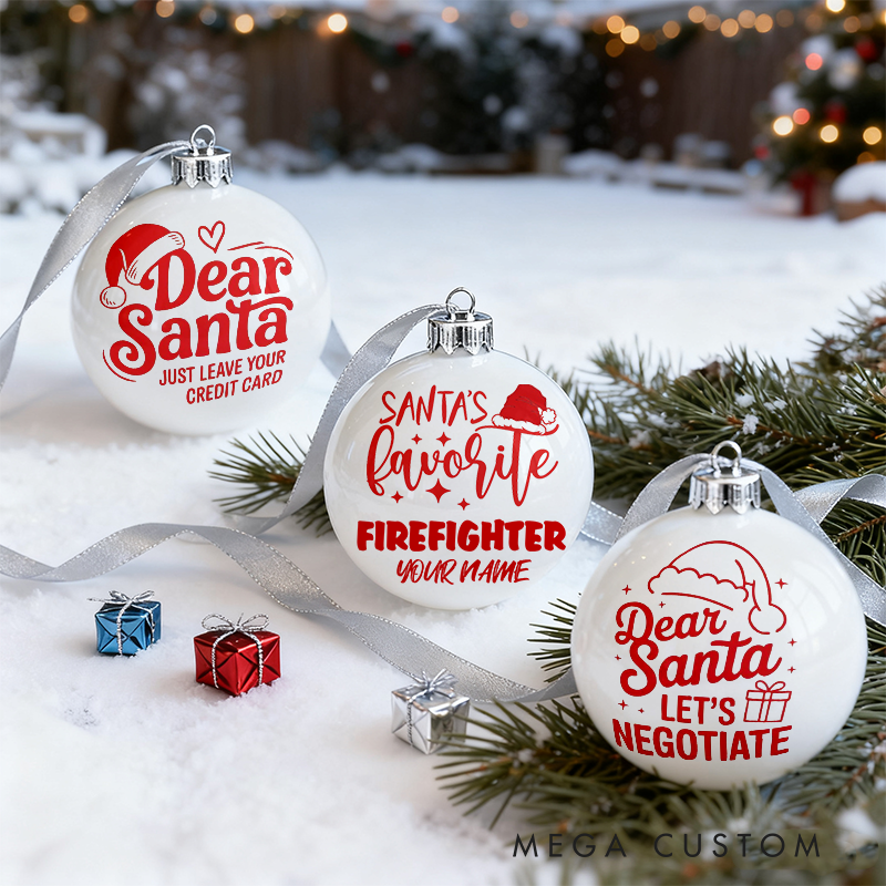 Personalized Firefighter Christmas Ornaments Fun Santa Themed Designs Set of 3 for Firefighter Family