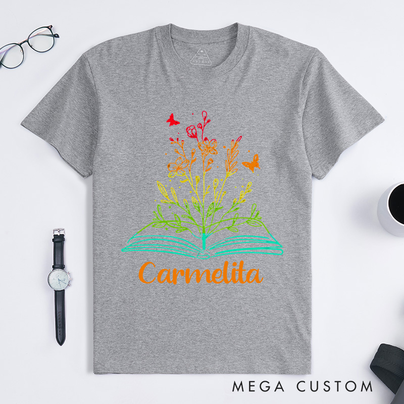 Personalized Book Flower Classic T-Shirts Library Shirts Book Reader Shirt Literary Shirt Book Lover Shirt Reading Tee Gift