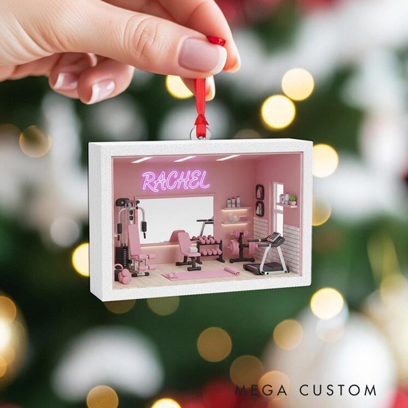 Personalized Home Gym Ornament Pink Mini Workout Room Christmas Decor for Gym Lovers