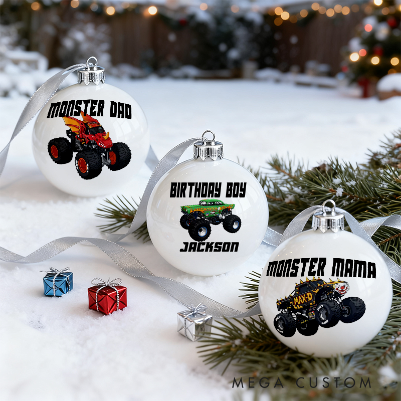Personalized Monster Truck Christmas Ornaments Custom Designs Set of 3 Gift for Monster Truck Fans