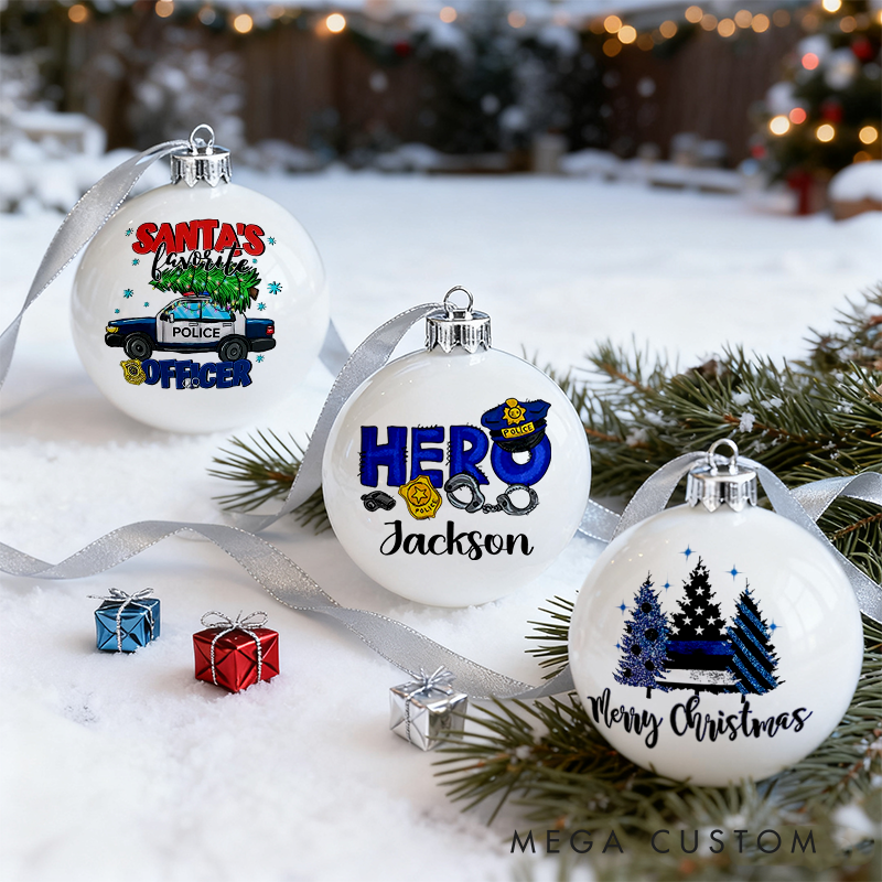 Personalized Police-Themed Christmas Ornaments Custom Designs Set of 3 Gift for Law Enforcement Heroes