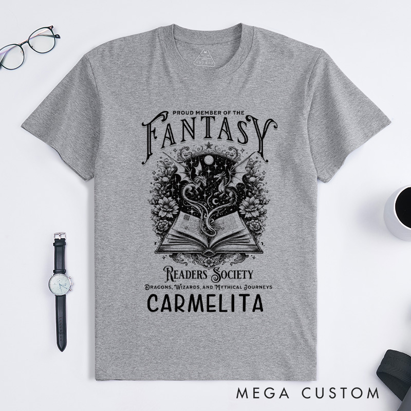 Personalized Fantasy Readers Society Classic T-Shirts Dragon Lover Tee Mythical Creatures Book Shirt Bookish Gift Vintage Shirt for Book Lover Gift