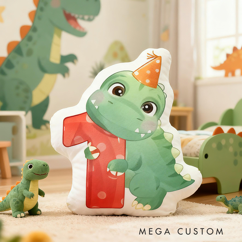Personalized Dinosaur Letter Custom Name Soft Decorative Gift Cute Birthday Style Cozy Nursery Green Dragon Party Hat Sweet Baby Room Playtime Fun Graphic 3D Print Pillow