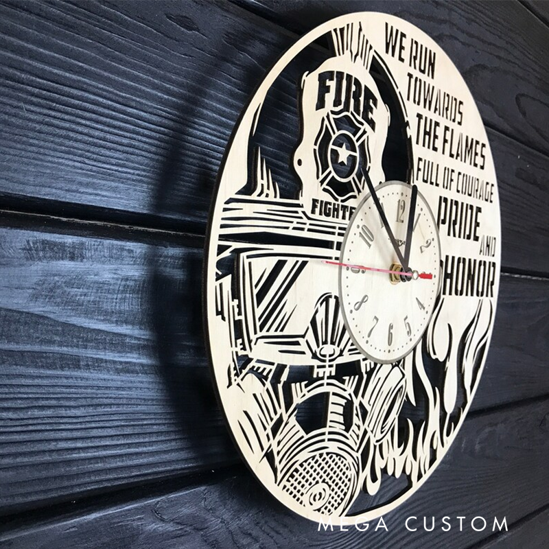 Personalized Firefighter Wooden Wall Clock with Inspirational Quote Gift for Brave Heroes and Firefighter Families