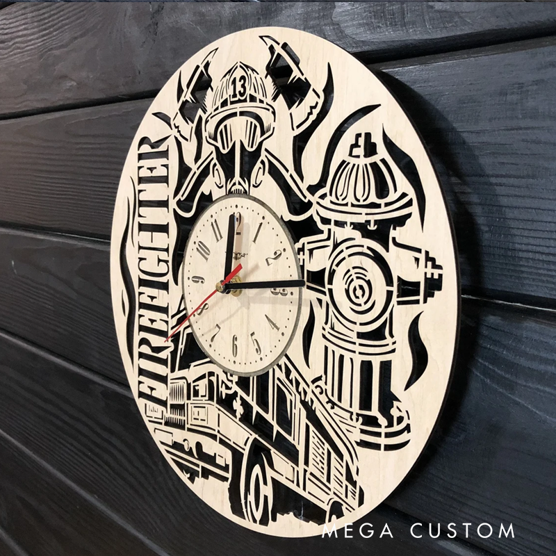 Personalized Firefighter Wooden Wall Clock with Detailed Engraving Gift for Firefighters and Everyday Heroes