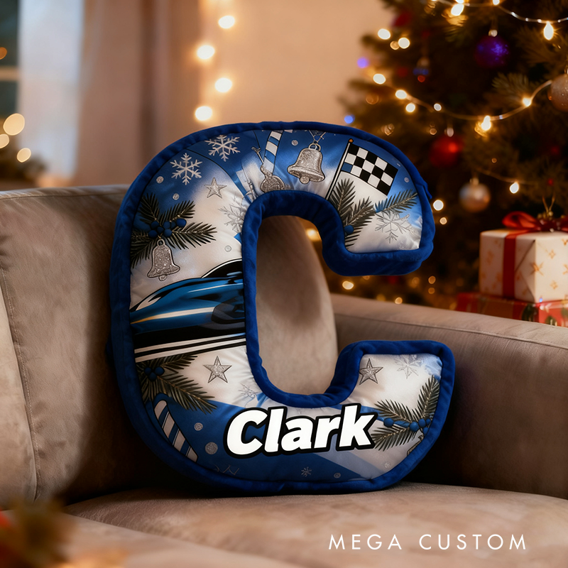Personalized Racing Themed Letter Pillow with Custom Name Gift for Car Enthusiasts and Motorsport Fans