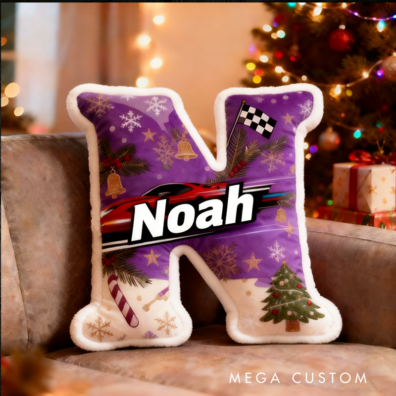 Personalized Racing Themed Letter Pillow Christmas Gift for Car Enthusiasts and Motorsport Fans