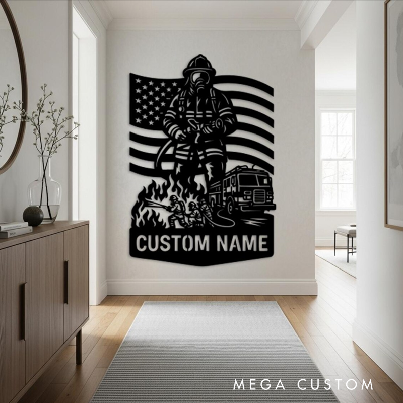 Personalized Firefighter Metal Wall Art with Custom Name Gift for Firefighters and Everyday Heroes