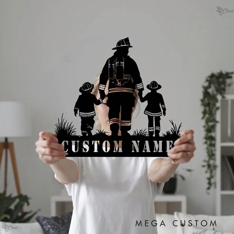 Personalized Firefighter Family Metal Wall Art with Custom Name Thoughtful Gift for Firefighters and Their Loved Ones