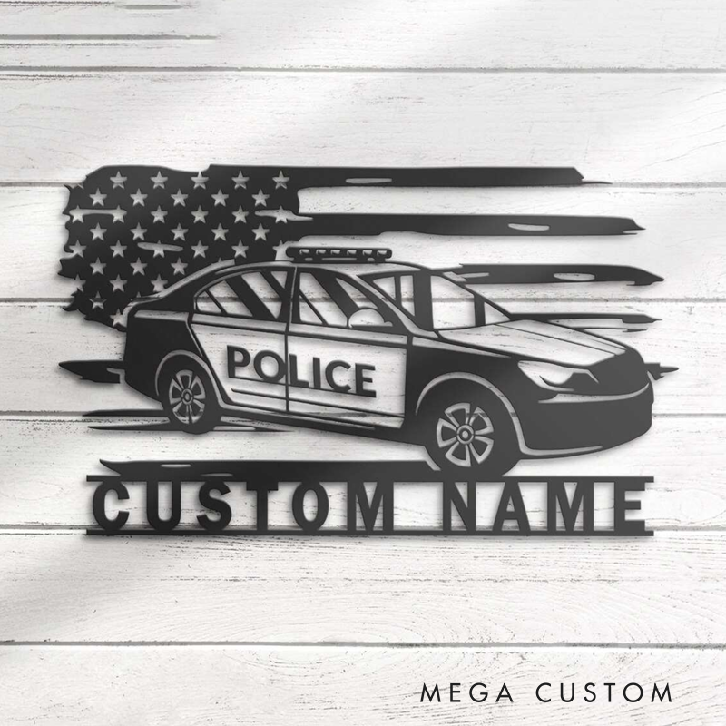 Personalized Police Car Metal Wall Art with Custom Name Unique Gift for Police Officers and Law Enforcement
