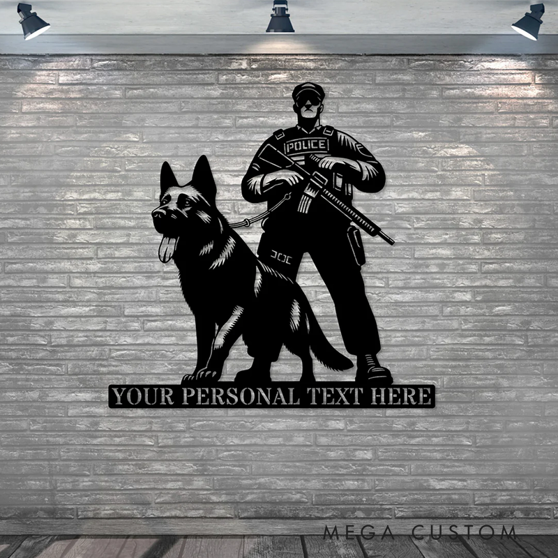 Custom Police Officer and K9 Metal Wall Art with Personalized Text Gift for Law Enforcement Heroes