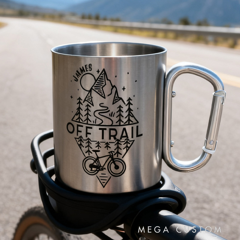 PersonalizedOff Trail Bike Biking Mountain Riding Escape Hiking Carabiner Travel Holiday Camping Stainless Steel Mug Adventure Coffee Cup Tea Mug Gift Birthday for Cycling Riding Lovers