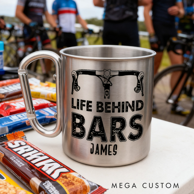 Personalized Riding Escape Hiking Carabiner Life Behind Bar Travel Holiday Camping Stainless Steel Mug Adventure Coffee Cup Tea Mug Gift Birthday for Cycling Riding Lovers