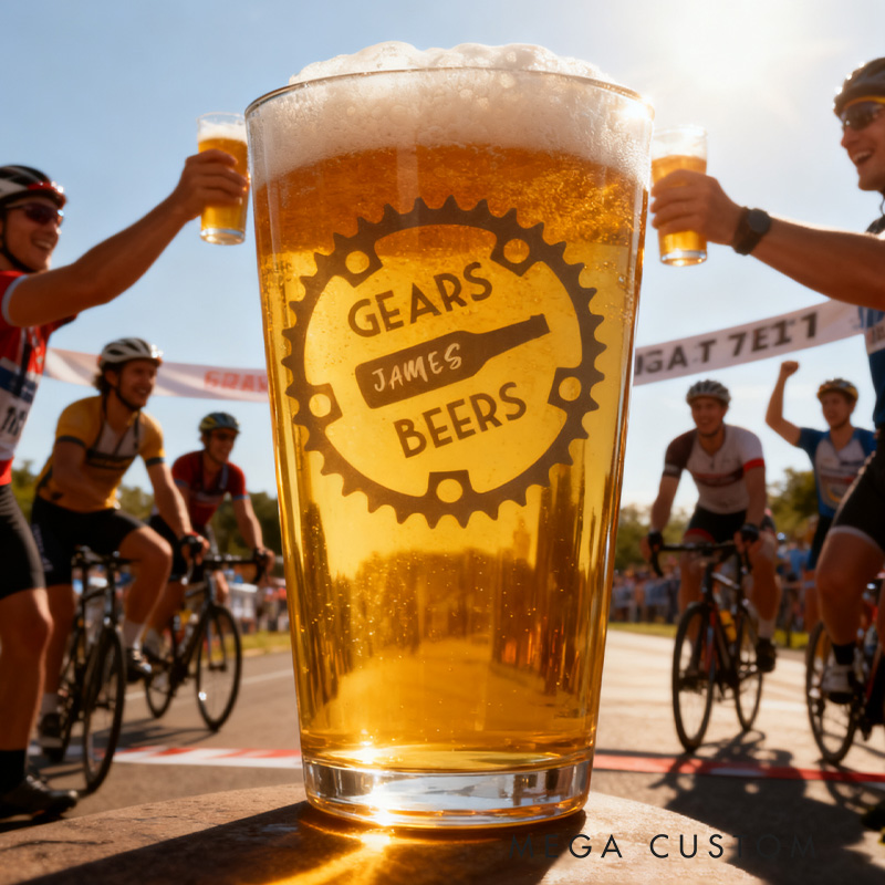 Personalized Beers and Gears Pint Glass Bicycle Glass Bike Glasses Cycle Race Cycling Gifts Men Fathers Day Bike Gifts for Cycling Lovers